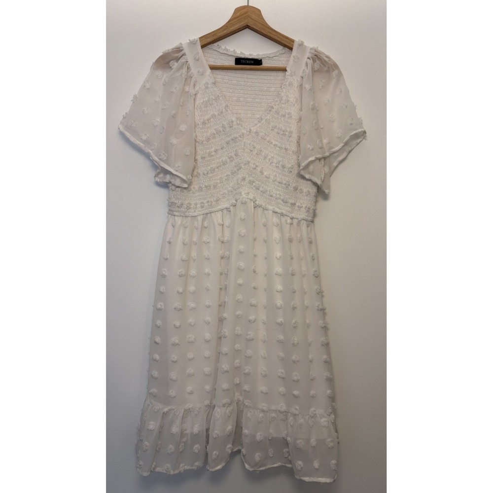 TECREW Women's Smocked Polka Dot Knee Length Chiffon Dress Size L Lined‎ V-Neck